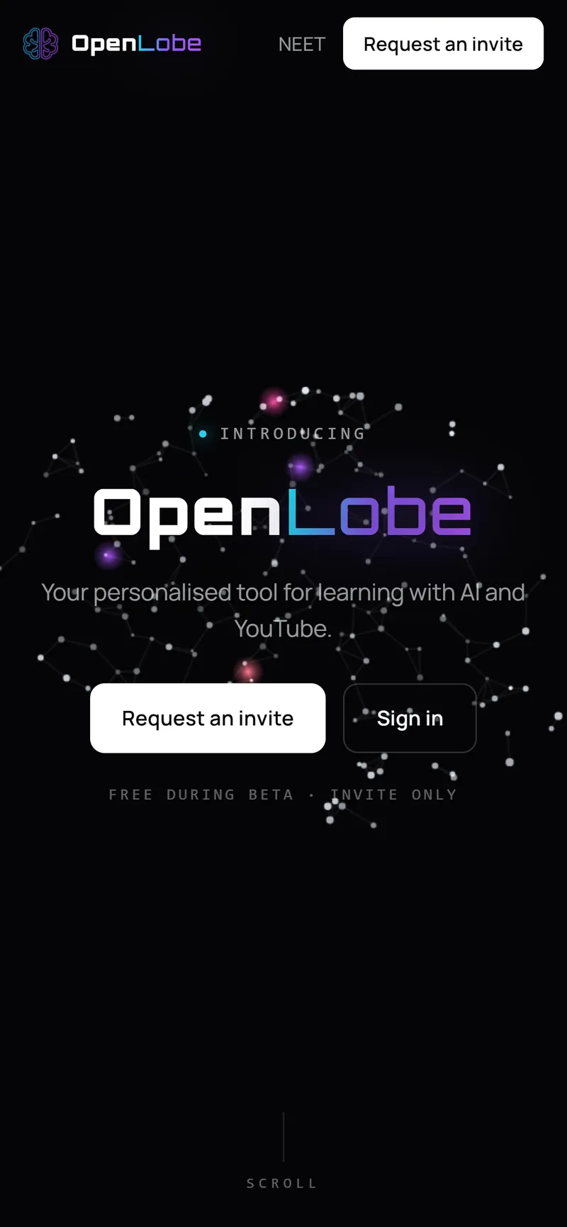 openlobe.app on a phone: “Your personalised tool for learning with AI and YouTube.”